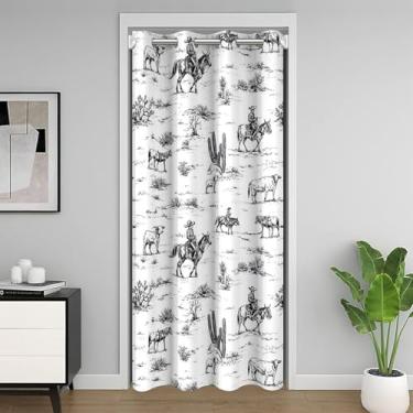 Imagem de Cortina de porta de cavalo de vaca cacto do deserto 132 cm L x 203 cm C, cortina de porta temporária estilo rústico vintage do sudoeste, cortina de porta de cowboy ocidental para crianças, meninos