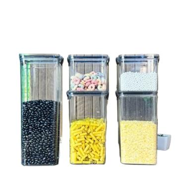 Imagem de Potes Hermeticos para Mantimentos,Conjunto de Potes HerméTicos em AcríLico Cristal Com Trava E Design EmpilháVel - Organizador para Mantimentos(Kit G (5 Peças))