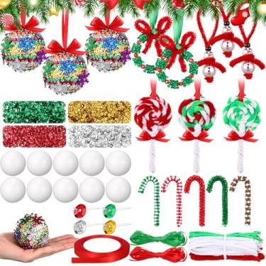 Imagem de Soulchen O kit de enfeites de artesanato de Natal inclui 10 peças de bolas de espuma, lantejoulas, conjunto faça você mesmo e 40 peças de guirlanda de boneco de neve, kit de enfeites com contas de