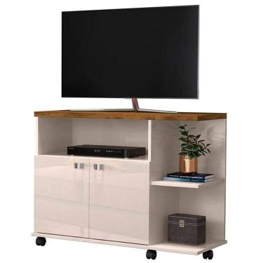 Imagem de Rack Bancada Para Tv De Até 40 2 Portas E Rodízios Boalis Off White/jequitiba