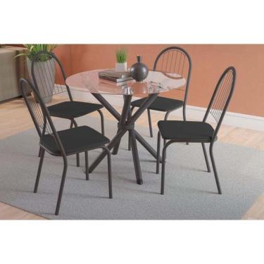 Imagem de Conjunto Mesa De Cozinha Volga Com Tampo De Vidro 95x95cm E 4 Cadeiras Noruega Preto Fosco Preto Kappesberg
