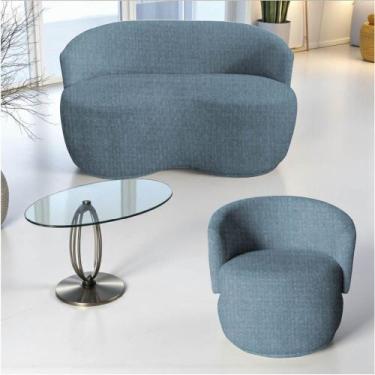 Imagem de Kit Namoradeira + Poltrona Decorativa Beatriz Orgânica Linho Azul - Ma