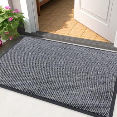Imagem de Smiry Tapete de porta frontal para entrada externa, tapete de borracha resistente de perfil baixo, armadilha de sujeira resistente, suporte de PVC antiderrapante, tapete de chão fácil de limpar para
