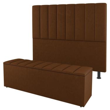 Imagem de Kit Cabeceira E Baú Cama Box Solteiro 90Cm Suede Terracota
