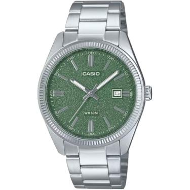 Imagem de Casio MTP1302DA-3AV Relógio analógico masculino vintage clássico de aço inoxidável fosco com mostrador verde