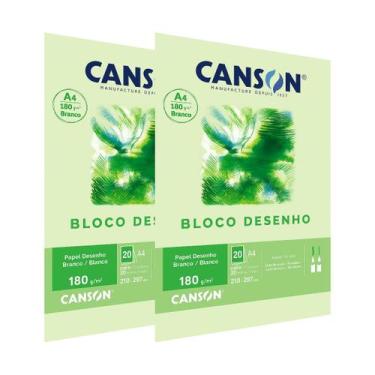 Imagem de Kit 2 Papel Canson bloco para desenho branco A4 180gr, 210mm x 297mm, 