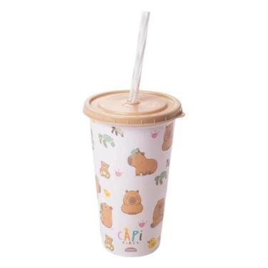 Imagem de Copo Refri Infantil 500mL Capivara Tampa Antivazamento Canudo Removíve