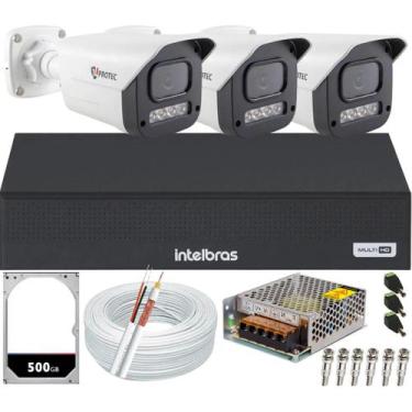 Imagem de Kit 3 Câmeras 1080p Full Color C/Áudio Dvr Intelbras 4ch 500GB
