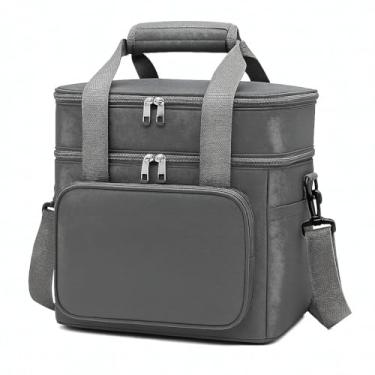 Imagem de Bolsa Térmica Dupla Camada com Alça Ajustável para Almoço Piquenique Compartimentos Múltiplos Viagem Passeio Trabalho Impermeavel Portatil Reforçada Marmiteira Marmita Escola (Cinza)