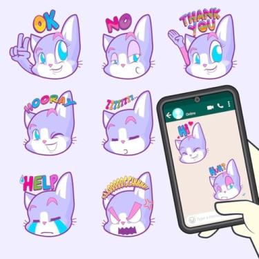 Imagem de Adesivos fofos Kawaii para decoração de quartos e cadernos com gatos e emojis 40x40cm