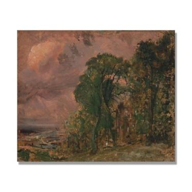 Imagem de NHLDZYH Arte de parede John Constable (Scenery in the Storm), pôster de pinturas famosas, decoração de parede com impressão de imagem retrô de romantismo. Somente tela 60 x 72 cm - 23,6 x 28,3 pol