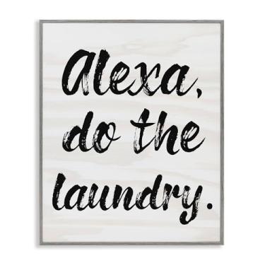 Imagem de Stupell Industries Alexa Do The Laundry Arte de parede com moldura cinza tipografia, pincel preto e branco, 28 x 35 cm, multicolorido