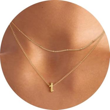Imagem de Colar feminino com inicial em camadas, pingente de letra A-Z, gargantilha de corrente dupla, joias delicadas em camadas, estilo minimalista, 14+2in/16+2in, Aço inoxidável, Sem Pedra Preciosa