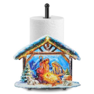 Imagem de Suporte de toalha de papel de Natal, bancada, decoração de cozinha, presépio, suporte de toalha de papel de metal para mesa, banheiro, casa de fazenda (azul)