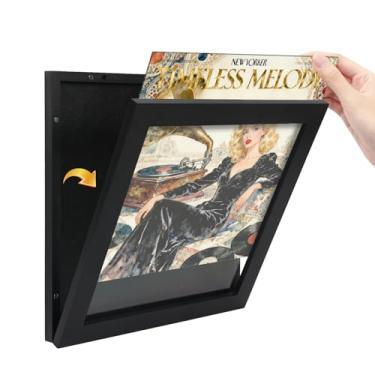 Imagem de GYHPD 1 moldura de disco de vinil de madeira, moldura de álbum de abertura frontal para exibição de discos, suporte de disco para parede para disco de vinil LP de 30 x 30 cm, tela de moldura para casa