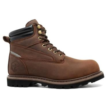 Imagem de TOUGHSTEPS Botas de trabalho masculinas macias com isolamento térmico antiderrapante, confortável, couro preto/marrom, borracha industrial e de construção, Marrom, 46