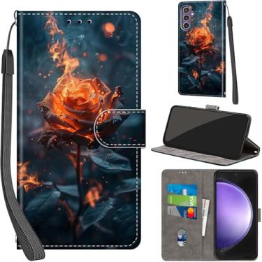 Imagem de Salanheo Capa carteira para Samsung Galaxy S23 FE 5G, com [3 compartimentos para cartões], fecho magnético com suporte, couro PU, capa flip protetora à prova de choque 16.3 cm, Burning Roses