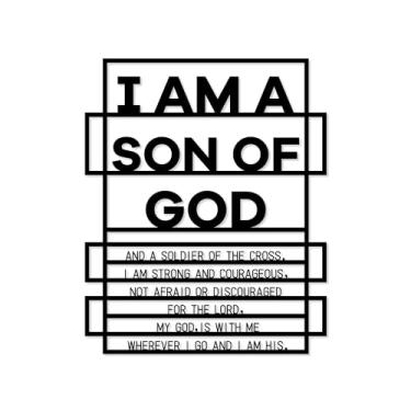 Imagem de Decoração de parede de quarto de menino de metal I Am a Son of God, placa de arte de parede, decoração cristã, decoração motivacional de versículo da Bíblia para sala de jogos, sala de estar, banheiro