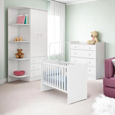 Imagem de Conjunto Infantil Doce Sonho Branco Berço Doce Sonho + Cômoda Doce Sonho + Guarda-roupa Doce Sonho