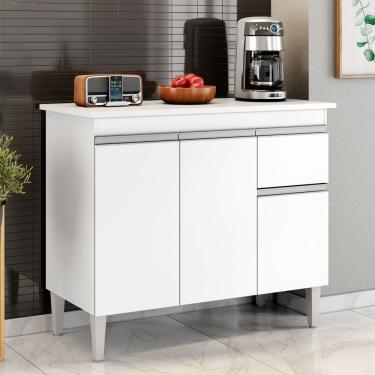 Imagem de Balcão Gabinete De Pia Sem Tampo Tatiane 100cm 3 Portas 1 Gaveta - Ssx Multicoisas Branco