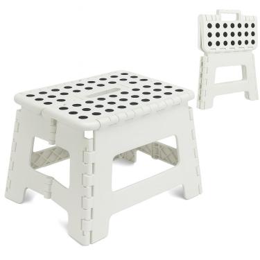 Imagem de Banqueta Banquinho Portátil Multiuso Plástico Resistente Reforçado Compacto Casa Passeio Viagem Pedicure Clean Branco