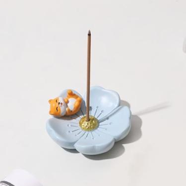 Imagem de Suporte de incenso de resina para filhotes, design de flor de cerejeira com estatuetas de animais, decoração de jardim zen, detalhes tranquilos para meditação e relaxamento, estilo japonês