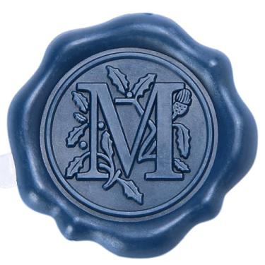 Imagem de Adesivos de lacre adesivo de cera azul marinho com inicial do alfabeto - Pacote com 50 - Selos de cera com letras para cartão de ação de graças/embrulho de presente/convite de festa de noivado de