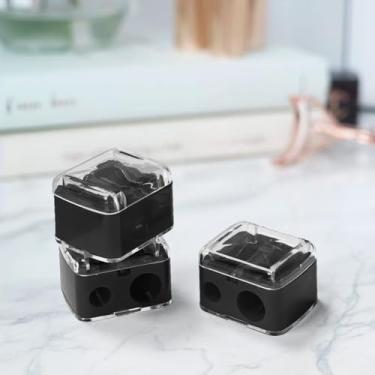 Imagem de Apontador de lápis com furo duplo de 3 peças, pequeno e grande, afiado, de aço inoxidável, apontador de lápis de sobrancelha, preto