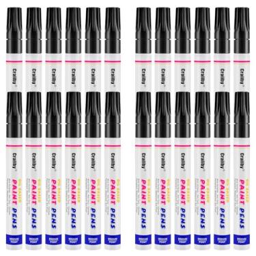 Imagem de Marcadores de tinta preta, pacote com 24 canetas permanentes à base de óleo, à prova d'água, secagem rápida, para pintura de pedras, madeira, tecido, plástico, tela, vidro, canecas, metal, pneu, pedra