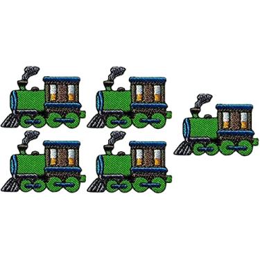 Imagem de Papapatch Conjunto 5 de pequenos mini trem a vapor fofo retrô desenho animado de motor infantil reparação de roupas bolsas decalque aplique decorativo ferro costurado em adesivos bordados (TRAIN-01