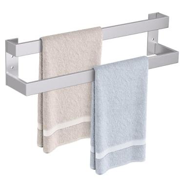 Imagem de TNOMS Toalheiro duplo, toalheiro para banheiro de aço inoxidável montado na parede acessórios de ferragens de banheiro níquel escovado 61 cm