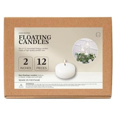 Imagem de CW Studio Pacote com 12 velas flutuantes marfim sem cheiro de 5 cm – Queima longa de 6 horas, sem fumaça – cera de parafina premium – perfeita para casamentos, festas, spa, centros de mesa, ocasiões