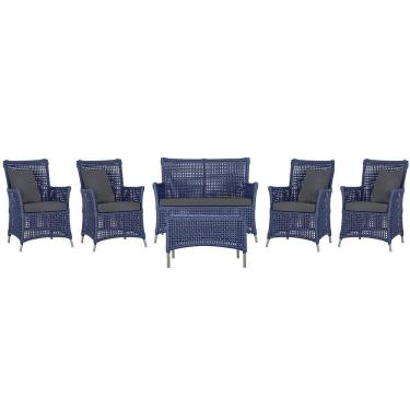 Imagem de Jogo Sofá 4 Poltronas E Mesa Igapó Fendi E11 Trama Original Azul