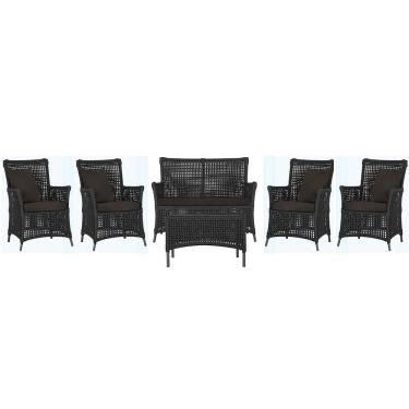 Imagem de Jogo Sofá 4 Poltronas E Mesa Igapó Preta E9 Trama Original Preto