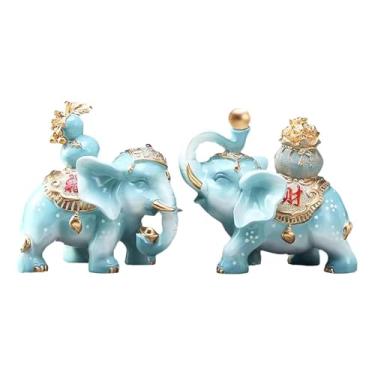 Imagem de XLWLLNJ 1 par de estátuas de elefante de boa sorte, escultura de resina, decoração de mesa tradicional para peça de destaque de casa, multifuncional, Azul