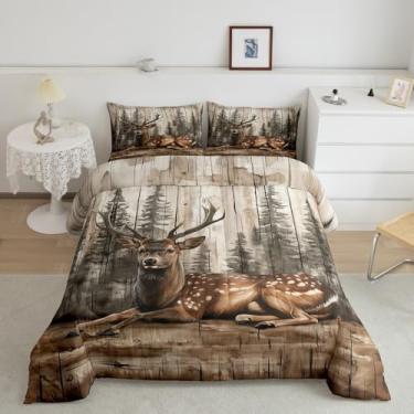 Imagem de Erosebridal Jogo de cama queen com veado selvagem, caça, animais selvagens, rústica, casa de fazenda, campo, floresta, vida selvagem, edredom