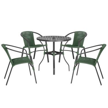 Imagem de 04 Cadeiras Floripa E Mesa Roma 80cm Preta Trama Original Verde