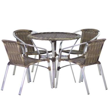 Imagem de 4 Cadeiras E Mesa Com Tampo Alumínio área Varanda Cappuccino