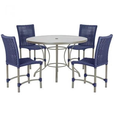 Imagem de Mesa Ascoli 4 Cadeiras Cannes De Alumínio Fendi Trama Azul