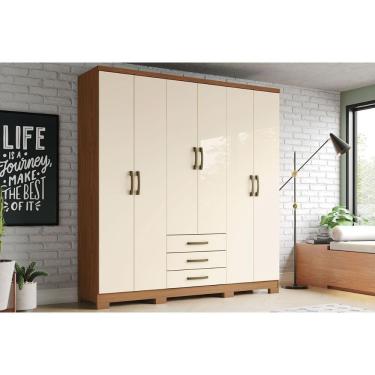 Imagem de Guarda Roupa Solteiro 6 Portas E 3 Gavetas C/ Pés Caju Da136 Nature/off White - Henn