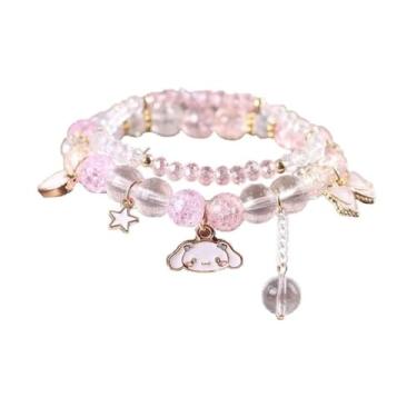 Imagem de YouLuo Conjunto de pulseiras kawaii com contas de cristal fofas de desenho animado elástico pérola anime Cinnamoroll meias de Natal para mulheres, adjustable, Cristal, Sem Pedra Preciosa