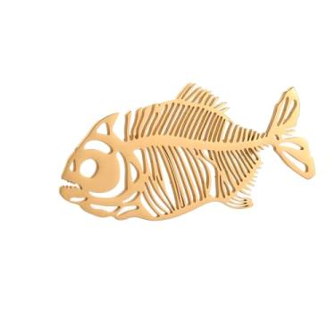 Imagem de Broche de peixe oco estilo punk, aço inoxidável, acessório de terno preto, broche de casamento combinando, free size, Aço inoxidável, Pedra preciosa na