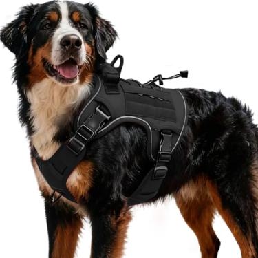 Imagem de Peitoral tático resistente para cães grandes, colete refletivo ajustável sem puxão com sistema Molle, controle de nível militar K9 para treinamento de serviço, atividades ao ar livre e mais de 10