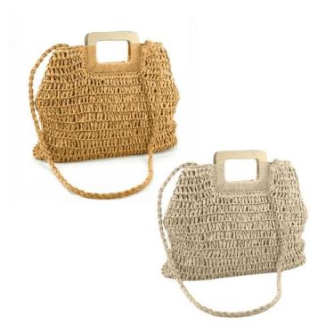 Imagem de Bolsa Feminina De Palha Praia Alça Madeira E Transversal - Bogu By Sis
