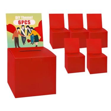 Imagem de Uniclife Pacote com 6 urnas com caixa de sugestão de slot caixa de doação para arrecadação de fundos caixas de papelão vermelhas com cabeçalho removível para concurso de cartão de coleta de votação de