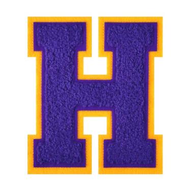 Imagem de 1 Patch de letra de chenille roxo de 11,4 cm – Adesivos do alfabeto para roupas, jaquetas, mochilas, chapéus para decoração personalizada, nome personalizado e artesanato. (H)