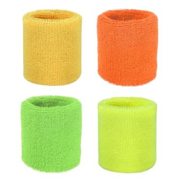 Imagem de YELARXI Pulseiras de suor, pulseiras para esportes de suor 7,6 x 7,6 cm e pacote com 4 e laranja/amarelo/verde claro/amarelo fluorescente - adequado para (tênis/basquetebol/futebol/homens e mulheres)