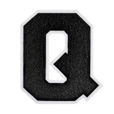 Imagem de 1 PÇ Patch de letra de chenille preto de 11,4 cm com borda branca – Remendos do alfabeto para roupas, jaquetas, mochilas, chapéus para decoração personalizada, nome personalizado e artesanato. (Q)