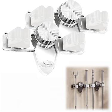 Imagem de Suporte de parede para vassoura, suporte de parede, organizador de ventosa, vassoura, suporte de parede com ganchos, rack de armazenamento autoadesivo para banheiro, garagem, organizador de