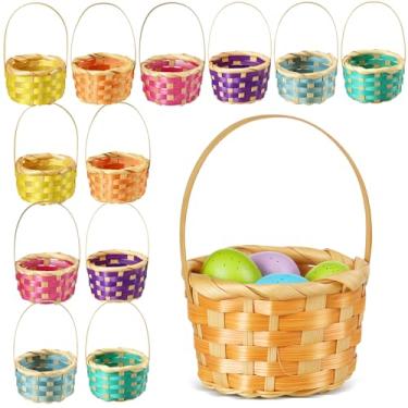 Imagem de Remerry 12 peças de mini cesta colorida de tecido com alças 9 x 5 x 5 cm pequena cesta de piquenique a granel para armazenamento de ovos de Páscoa, presentes, guloseimas, decoração de casa